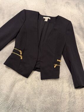 H&M Black Blazer Jacket with Gold Zipper Accents